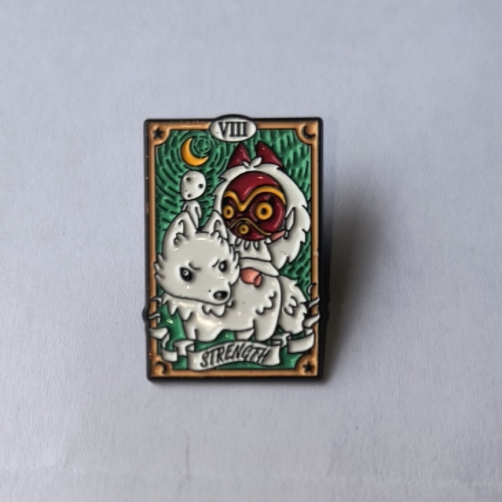 Studio Ghibli Princess Mononoke 'Strength' Tarot Enamel Pin - White, Green, Red